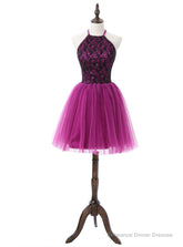 A-line Halter Short Mini Flowers Appliques Lace Beaded Elegant Short Cocktail Dresses